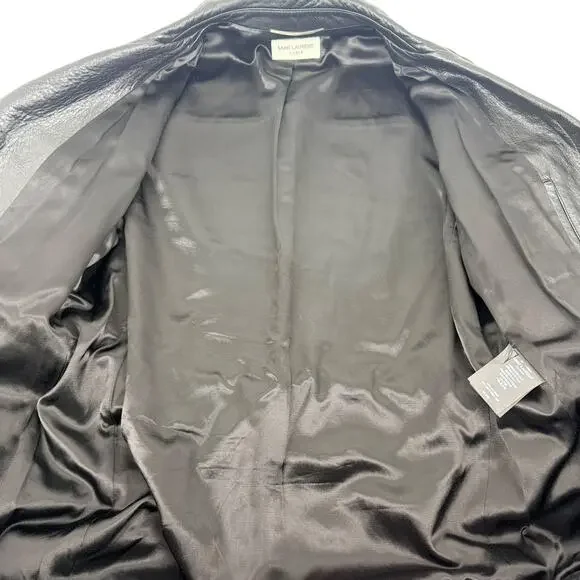 Saint Laurent Saharienne Lambskin Leather Belted Jacket K-Pop Black Mens Size 52 - Picture 9 of 11
